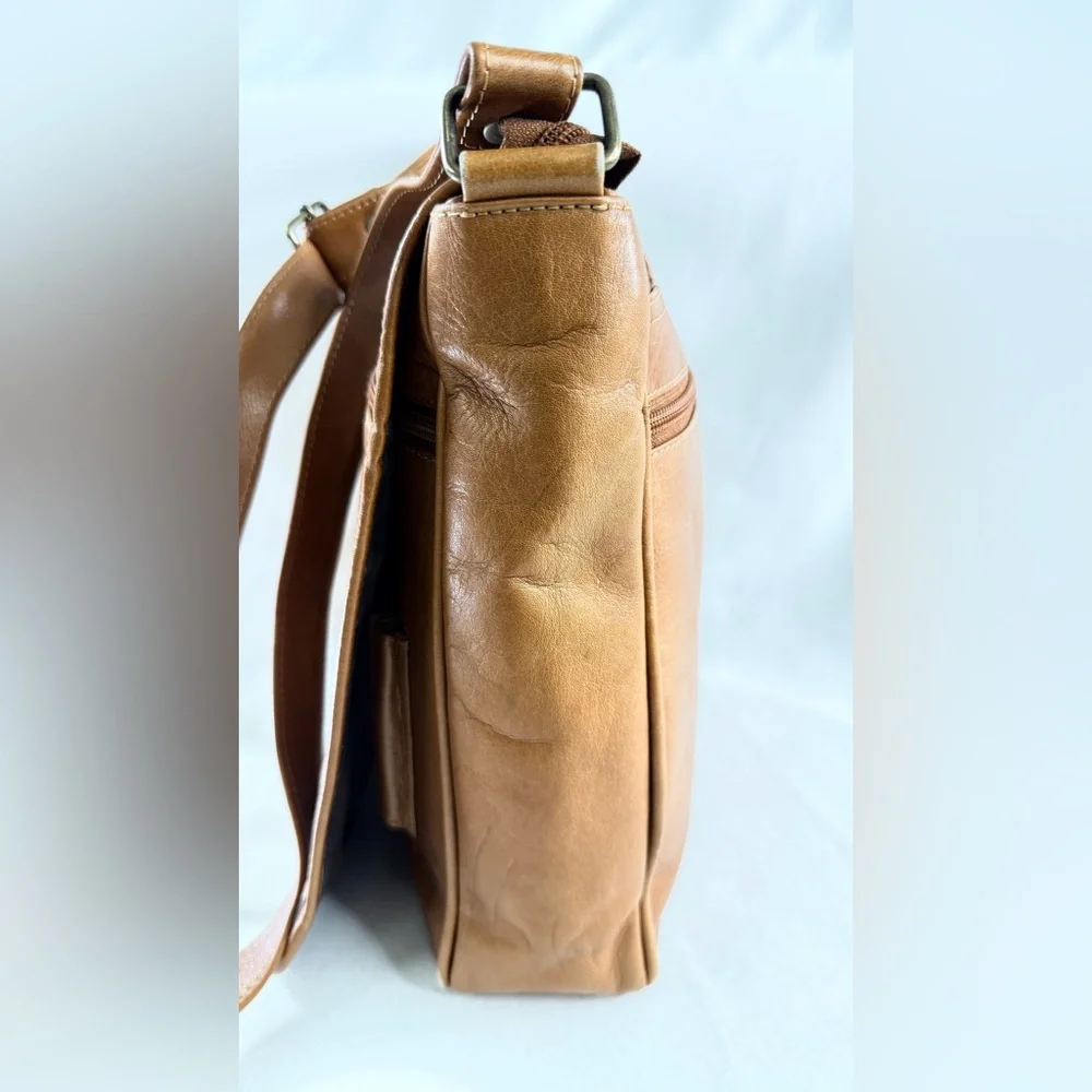 Vintage Puro Cuero Leather Ranch Brown Leather Messenger Crossbody Bag Sling